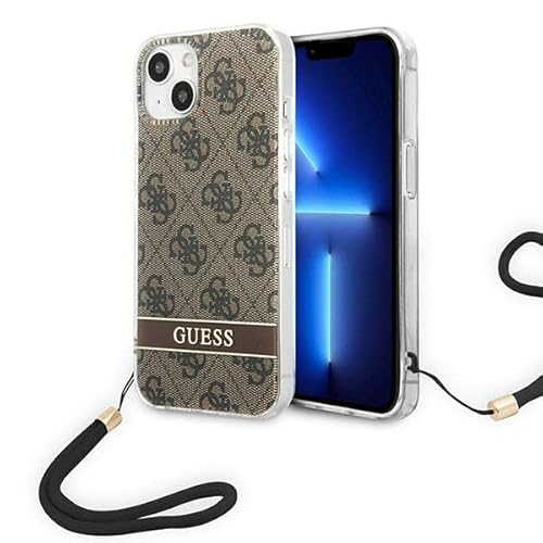 Guess GUOHCP14SH4STW Hülle für iPhone 14 6,1" braun/Brown hardcase 4G Print Strap von GUESS