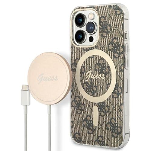 Guess Bündeln GUBPP13LH4EACSW Hülle und Ladegerät iPhone 13 Pro braun Hard case 4G Print von GUESS