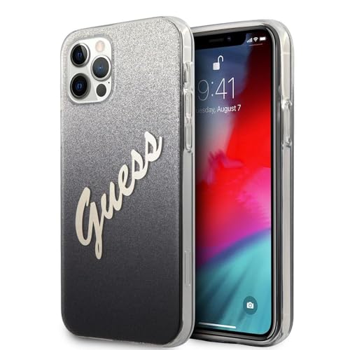 Guess GUHCP12MPCUGLSBK Glitter Gradient Script Hülle für iPhone 12/12 Pro, Schwarz, Black von GUESS