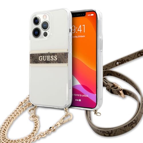 Guess GUHCP13LKC4GBGO Hülle für iPhone 13 Pro / 13 6,1" Transparent 4G Brown Strap Gold Chain, Rot von GUESS