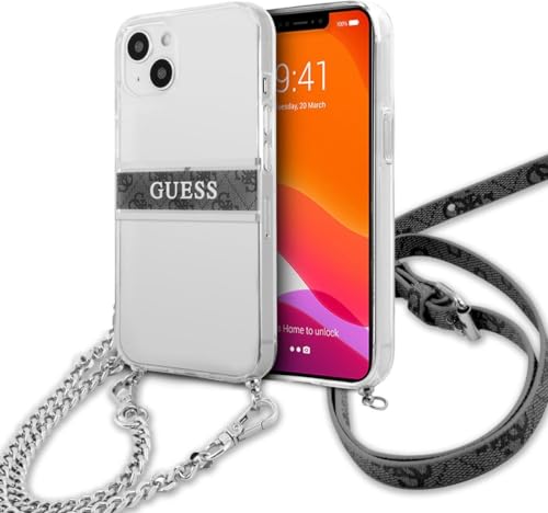 Guess GUHCP13SKC4GBSI Hülle für iPhone 13 Mini 5,4" Transparent 4G Grey Strap Silver Chain von GUESS
