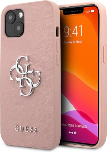 Guess GUHCP13SSA4GSPI Hülle für iPhone 13 Mini 5,4" rosa Saffiano 4G Metal Logo von GUESS