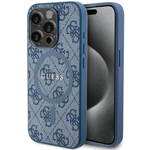 Guess GUHMP15LG4GFRB Hülle für iPhone 15 Pro 6.1" Blau hardcase 4G Collection Leather Metal Logo von GUESS