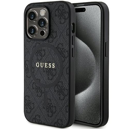 Guess GUHMP15LG4GFRK Hülle für iPhone 15 Pro 6.1" Schwarz hardcase 4G Collection Leather Metal Logo von GUESS