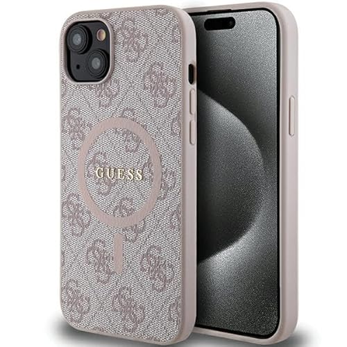 Guess GUHMP15MG4GFRP Hülle für iPhone 15 Plus / 14 Plus 6.7" Rosa hardcase 4G Collection Leather Metal Logo von GUESS