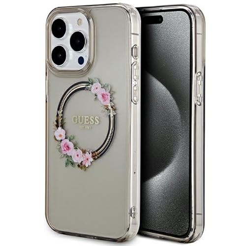 Guess GUHMP15XHFWFCK Hülle für iPhone 15 Pro Max 6.7" Schwarz hardcase IML Flowers Wreatch von GUESS