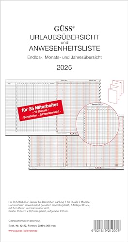 Güss Urlaubs-/Anwesenheitsliste 30x234cm für 35 Mitarbeiter - Kalendarium von GÜSS