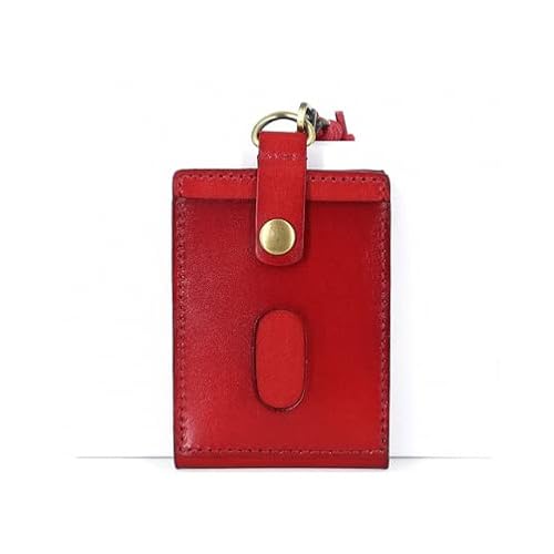 Abzeichen, Ausweis, Ausweishülle aus echtem Leder, vertikal, einziehbares Umhängeband, Kreditkarteninhaber, Ausweishülle, Führerscheintasche (Farbe: Bk, Größe: 4,1 * 3 Zoll) (Color : Red, Size : 4.1 von GUIREPTY