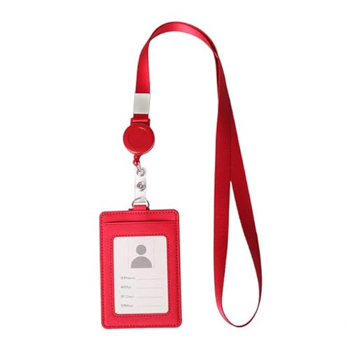 Abzeichen, Ausweis, Einfache 4 PC-Ausweishüllen aus Pu-Leder, Ausweishalter, einziehbares Umhängeband, Ausweishalter, Namensschild, tragbar, for Schule und Büro (Color : Red, Size : B) von GUIREPTY