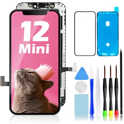 GULEEK Display für iPhone 12 Mini LCD Ersatz Bildschirm, 5,4" Vormontiert Touchscreen Schwarz mit Front Komplettes Glas und Werkzeug von GULEEK