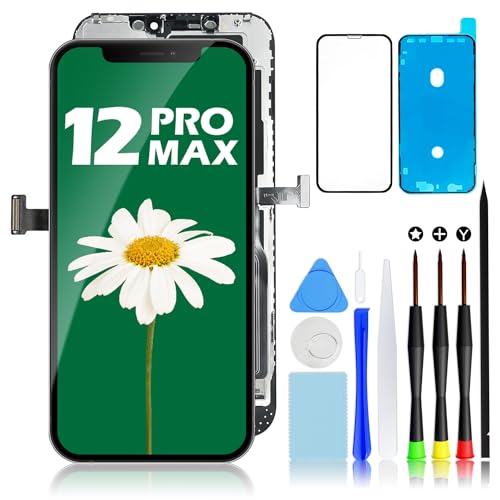 GULEEK Display für iPhone 12 Pro Max LCD Ersatz Bildschirm, 6,5" Vormontiert Touchscreen Schwarz mit Front Komplettes Glas und Werkzeug von GULEEK