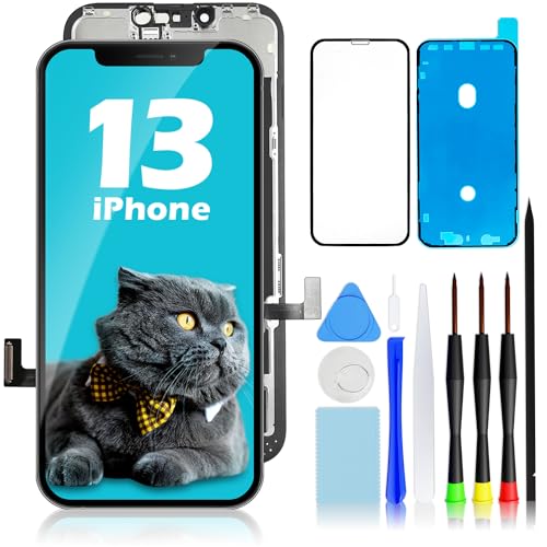 GULEEK Display für iPhone 13 LCD Ersatz Bildschirm, 6,1" Vormontiert Touchscreen Schwarz mit Front Komplettes Glas und Werkzeug von GULEEK