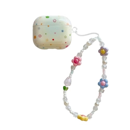GULVQYF Kopfhörer-Hülle für Airpods 4 mit Handgelenkkette, buntes Blumenmuster, stoßfest, Dopamin-Stil, für Damen und Mädchen von GULVQYF