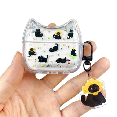 GULVQYF Kopfhörer-Schutzhülle für AirPods Pro 2. / 1. Generation mit Schlüsselanhänger, niedliches Cartoon-Katzenmuster, Kopfhörer-Schutzhülle für Air Pod Pro/Pro 2 (A) von GULVQYF