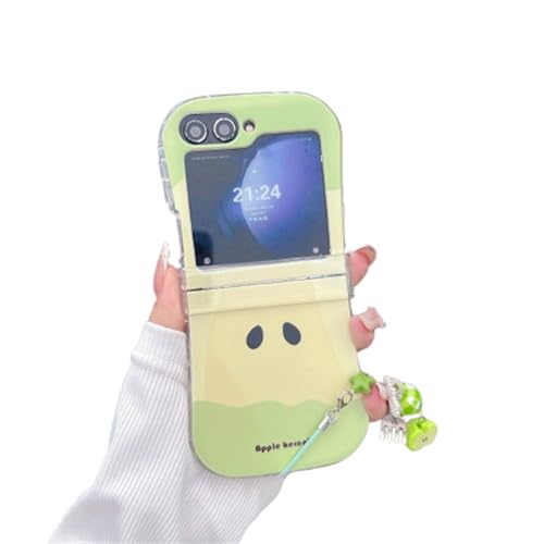 GULVQYF Lustige Schutzhülle für Galaxy Z Flip 5/6, niedliches, kreatives Muster, faltbare Schutzhülle mit Handgelenkkette, stoßfeste Schutzhülle für Mädchen und Jungen (Z Flip 5, Grün) von GULVQYF