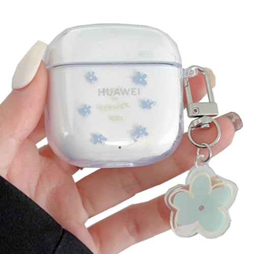 GULVQYF Transparente Schutzhülle für Huawei Freebuds SE 2, kreatives Blumenmuster, stoßfest, vollständiger Schutz für Kopfhörer für Mädchen und Frauen (blau) von GULVQYF