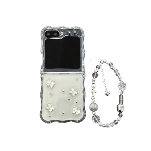 GULVQYF Transparente Schutzhülle für Samsung Galaxy Z Flip 5/6 mit Handgelenkkette, niedliches, buntes Schmetterlingsmuster, faltbar, stoßfest, Schutzhülle für Damen und Mädchen (Z Flip 5, Weiß) GULVQYF Transparente Schutzhülle für Samsung Galaxy Z Flip 5/6 mit Handgelenkkette, niedliches, buntes Schmetterlingsmuster, faltbar, stoßfest, Schutzhülle für Damen und Mädchen (Z Flip 5, Weiß) von GULVQYF
