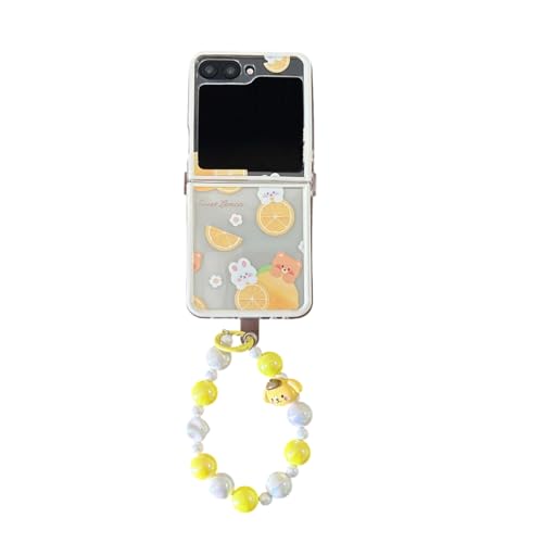 GULVQYF Weiche Schutzhülle für Samsung Galaxy Z Flip 6 mit Handgelenkkette, Cartoon-Muster, faltbar, transparent, stoßfeste Schutzhülle für Damen, Mädchen (A) von GULVQYF