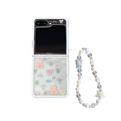GULVQYF Weiche Schutzhülle für Samsung Galaxy Z Flip 6 mit Handgelenkkette, Cartoon-Muster, faltbar, transparent, stoßfeste Schutzhülle für Damen, Mädchen (B) von GULVQYF