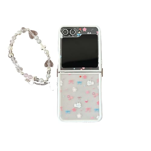 GULVQYF Weiche Schutzhülle für Samsung Galaxy Z Flip 6 mit Handgelenkkette, Cartoon-Muster, faltbar, transparent, stoßfeste Schutzhülle für Damen, Mädchen (C) von GULVQYF