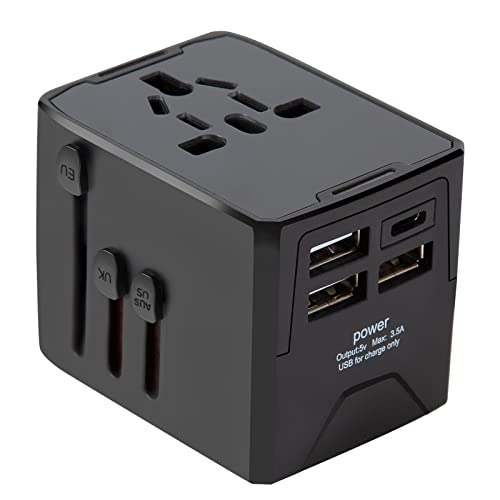 Reiseadapter Weltweit Steckdosenadapter Universal Reisestecker mit 3 USB 1 USB-C Anschlüsse und AC Steckdose Travel Adapter für USA Europa UK Australien 150 Länder Schwarz von GUNGY