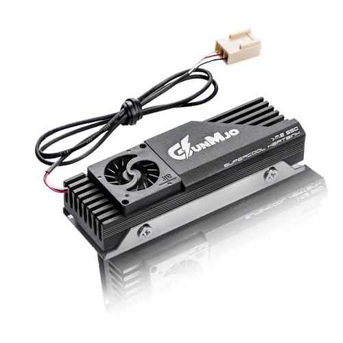 GUNMJO M.2 2280 SSD-Kühlkörper, 20 mm eingebauter Lüfter, Aluminiumplatten-Flossen-Design, mit Thermopad für KI- und Gaming-PC, Schwarz von GUNMJO