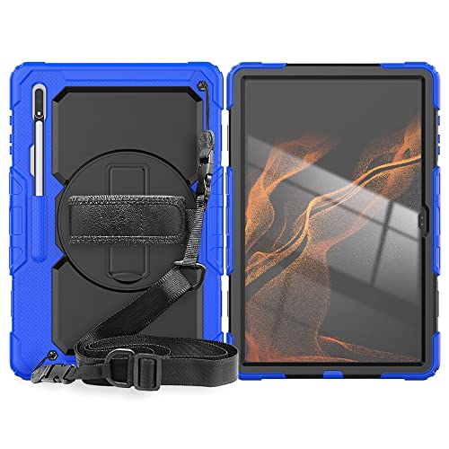 Tablet-PC-Schutzhülle für Samsung Galaxy Tab S8 Ultra 14,6 Zoll (SM-X900/X906), wasserdicht, stoßfest, TPU, Schutzhülle W 360 Swivel KickStand + Strap Strap + von GUODONG