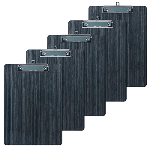 GUOKOFF Klemmbrett A4, 5 Stück Holz, Hartplatten Mit Gummierter Metalklemme, Schreibbrett Pad Halter Clipboard DIN A4, Schwarz von GUOKOFF
