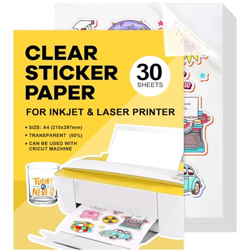 Stickerpapier Papier Zum Bedrucke 30Stk A4 Wasserdicht Bedruckbare Klebefolie Transparent Vinyl Sticker Papier Selbstklebend Für Laserdrucker Tintenstrahldrucker Schnell Trocknen 21 x 29,7 cm Stickerpapier Papier Zum Bedrucke 30Stk A4 Wasserdicht Bedruckbare Klebefolie Transparent Vinyl Sticker Papier Selbstklebend Für Laserdrucker Tintenstrahldrucker Schnell Trocknen 21 x 29,7 cm von GUOSIYAO
