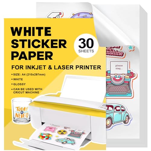 Stickerpapier Papier Zum Bedrucke 30Stk A4 Weiß Wasserdicht Bedruckbare Klebefolie Papier Selbstklebend Für Laserdrucker Tintenstrahldrucker Schnell Trocknen 21 x 29,7 cm Stickerpapier Papier Zum Bedrucke 30Stk A4 Weiß Wasserdicht Bedruckbare Klebefolie Papier Selbstklebend Für Laserdrucker Tintenstrahldrucker Schnell Trocknen 21 x 29,7 cm von GUOSIYAO