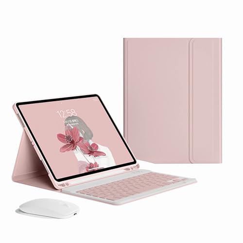 GUPENAA Tastatur Hülle für Samsung Galaxy Tab S8 Plus/S8+/S7 FE/S7+/S7 Plus 12.4'' Schlanke Leichte Standabdeckung mit Magnetisch Abnehmbarer Kabelloser Bluetooth-Tastatur,Rosa von GUPENAA