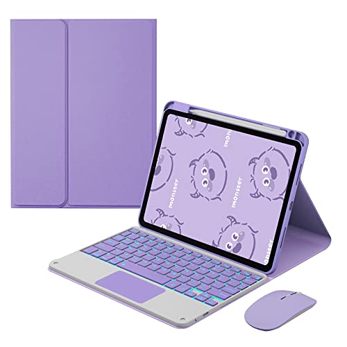 GUPENAA Tastatur-Hülle für iPad Air 5. / 4. Generation 11 Zoll, Pro 11 4. / 3. / 2. / 1. Generation [7 Farben Hintergrundbeleuchtung] [integrierter Stifthalter] magnetische, abnehmbare kabellose Bluetooth-Tastatur mit Touchpad, Violett von GUPENAA