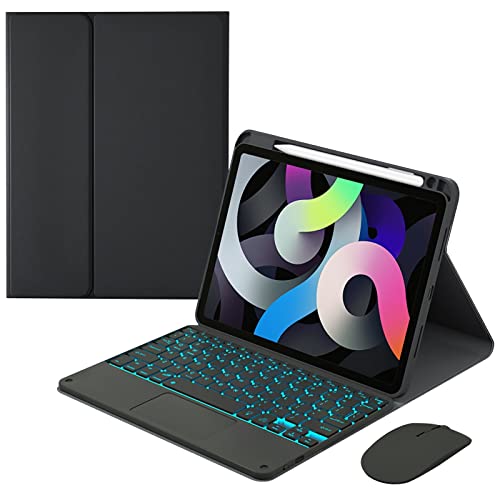 GUPENAA Tastaturhülle für iPad 10,2 Zoll 9./8./7. Generation, Air 3/Pro 10,5 Zoll [7 Farben Hintergrundbeleuchtung] [integrierter Stifthalter] Magnetische abnehmbare kabellose Bluetooth-Tastatur mit Touchpad, schwarz von GUPENAA