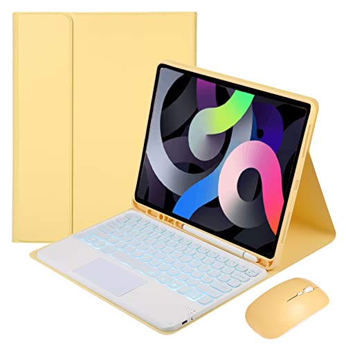 GUPENAA Tastaturhülle für iPad 10,2 Zoll 9./8./7. Generation/Air 3/Pro 10,5 Zoll [7 Farben Hintergrundbeleuchtung] [integrierter Stifthalter] Magnetische abnehmbare kabellose Bluetooth-Tastatur mit Touchpad, Gelb von GUPENAA