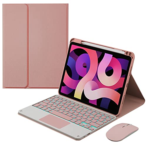 GUPENAA Tastaturhülle für iPad 10. Generation 27,7 cm 2022, [7 Farben Hintergrundbeleuchtung] [Integrierter Stifthalter] Magnetische, abnehmbare kabellose Bluetooth-Tastatur mit TouchPad, Rosa von GUPENAA