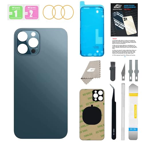 GUPFIX Rückglas Ersatz für iPhone 12 Pro mit Repir Tools, Big Hole Back Cover Glas Ersatz alle Träger mit vorinstalliertem Kleber und Reparaturwerkzeug-Sets (Pacific Blue) von GUPFIX