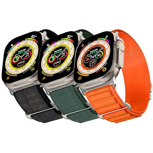 3 Stück Alpine Loop Kompatibel mit Apple Watch Armband 45mm 44mm 49mm 42mm für Damen Herren, Nylon Sport Loop Geflochten Sportarmband für iWatch Ultra SE Series 9 8 7 6 5 4 3 2 1 von GURINA