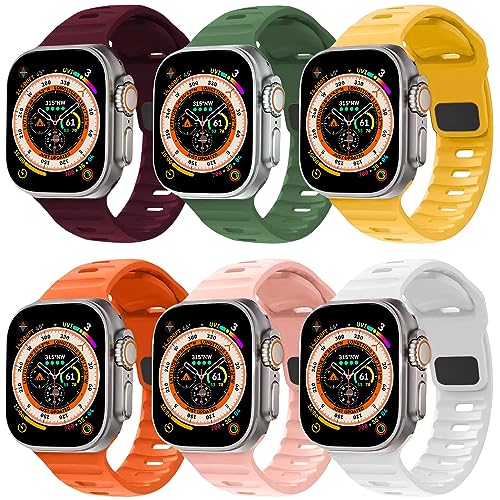 6 Stück Sport Armbänder Kompatibel mit Apple Watch Armband 44mm 42mm 45mm 49mm für Damen Herren, Weich Silikon Ersatzarmband für iWatch Ultra SE Series 8 7 6 5 4 3 2 1 von GURINA