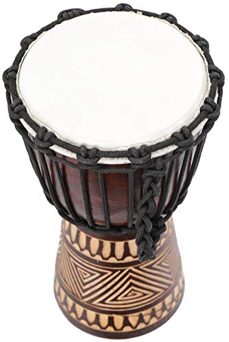 GURU SHOP Holztrommel, Percussion Rhythmus Klang Instrument, (Djembe) mit Schnitzereien in Verschiedenen Größen, Größe: 30 cm, Musikinstrumente von GURU SHOP