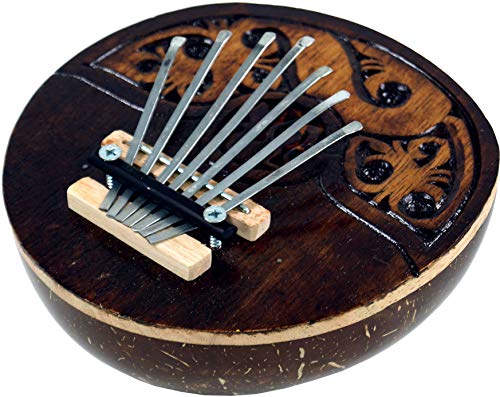 GURU SHOP Musikinstrument aus Holz, Musik Percussion Rhythmus Klang Instrument, Handgearbeitet aus Kokosnuss - Kalimba 3, Braun, 7x14x14 cm, Musikinstrumente von GURU SHOP