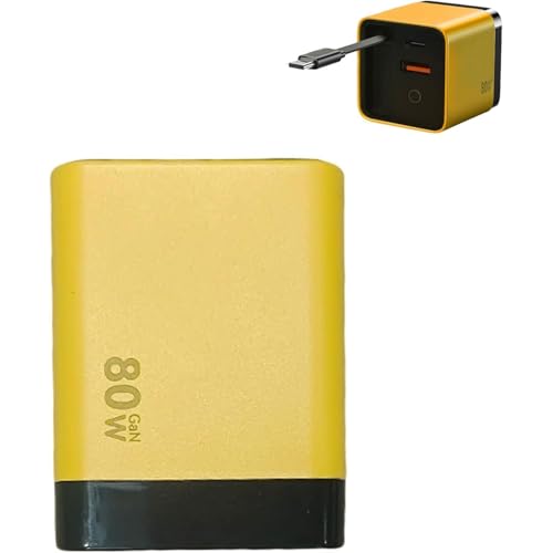 3 in 1 Ladegerät, skalierbares 80W MAX-Schnelllademodul mit Typ-C-Kabel und 2 USB-Anschlüssen, 80W USB C Ladegerät, GaN Super Schnellladegerät, Tragbarer USB C Netzteil für Smartphones Tablets (Gelb) von GUSHE