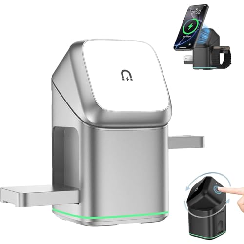 3-in-1 Wireless Charger,Subsistenceed Multi-Device Touch Pop-Up Charging Station,3 in 1 Kabelloses Ladegerät,Automatische Drehung,magnetisches Induktive Ladestation für Handy/Uhr/Kopfhörer (Silber) 3-in-1 Wireless Charger,Subsistenceed Multi-Device Touch Pop-Up Charging Station,3 in 1 Kabelloses Ladegerät,Automatische Drehung,magnetisches Induktive Ladestation für Handy/Uhr/Kopfhörer (Silber) von GUSHE