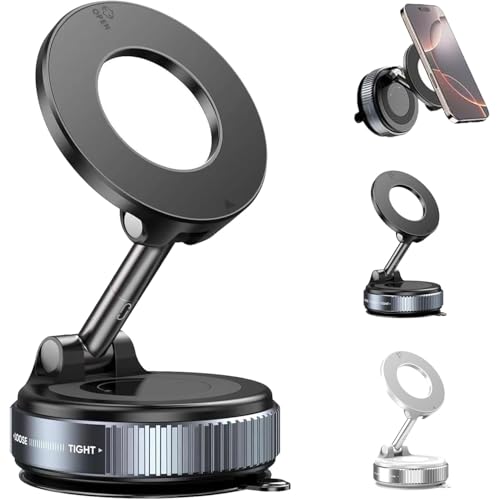 Shopellox Phone Mount, Shopellox Vakuum Magnetischer Handyhalterung, 360°Drehbar Zusammenklappbar Telefonhalterung, Tragbar Vakuum Magnetisch saugnapf Handy Halter für Auto/Fitness/Spiegel (Schwarz) von GUSHE
