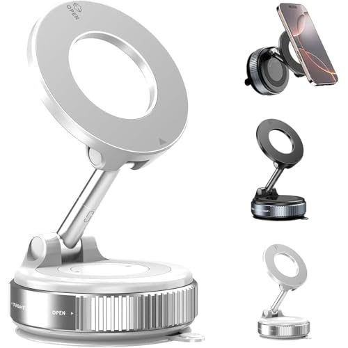 Shopellox Phone Mount, Shopellox Vakuum Magnetischer Handyhalterung, 360°Drehbar Zusammenklappbar Telefonhalterung, Tragbar Vakuum Magnetisch saugnapf Handy Halter für Auto/Fitness/Spiegel (Weiß) von GUSHE