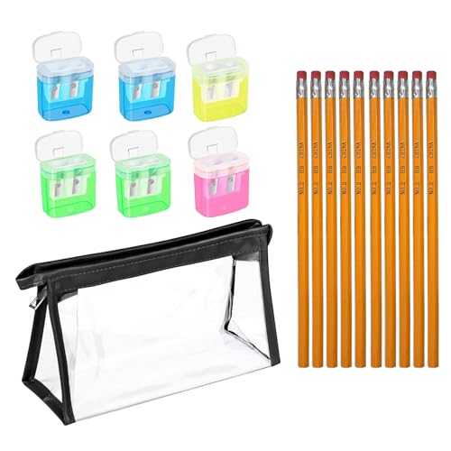 6 Stück 4 Farben Anspitzer mit Behälter, Spitzer mit Dose, Anspitzer mit Behälter Klein, Clear Exam Pencil Pouch und 10 Stück Holzgefasste Bleistifte, Bürobedarf für Kinder Studenten Schule Zuhause 6 Stück 4 Farben Anspitzer mit Behälter, Spitzer mit Dose, Anspitzer mit Behälter Klein, Clear Exam Pencil Pouch und 10 Stück Holzgefasste Bleistifte, Bürobedarf für Kinder Studenten Schule Zuhause von GUSXPPD