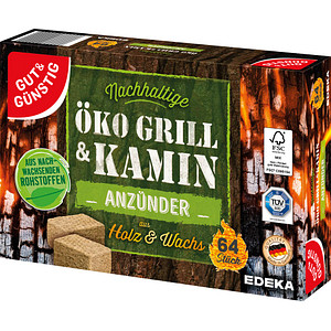 GUT&GÜNSTIG Kamin- & Grillanzünder Öko Grill & Kamin braun, 64 St., 64 Anzünder von GUT&GÜNSTIG