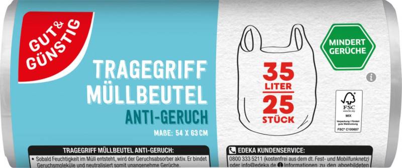 GUT&GÜNSTIG Müllbeutel G&G Müllbe.Anti-Ger.35l 25ST 35,0 l transparent von GUT&GÜNSTIG