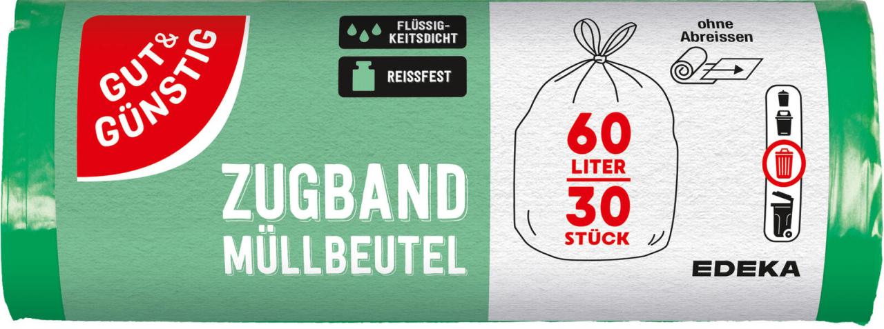 GUT&GÜNSTIG Müllbeutel G&G Müllbeutel 60l 30ST 60,0 l grün von GUT&GÜNSTIG