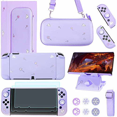 GUTIAL Zubehör-Set für Nintendo Switch OLED – Lila Girly Zubehör-Set für Nintendo Switch Oled mit Tragetasche, Displayschutzfolie, Hülle, Kawaii-Ständer, niedliche Daumengriffe für Mädchen – Lila GUTIAL Zubehör-Set für Nintendo Switch OLED – Lila Girly Zubehör-Set für Nintendo Switch Oled mit Tragetasche, Displayschutzfolie, Hülle, Kawaii-Ständer, niedliche Daumengriffe für Mädchen – Lila von GUTIAL