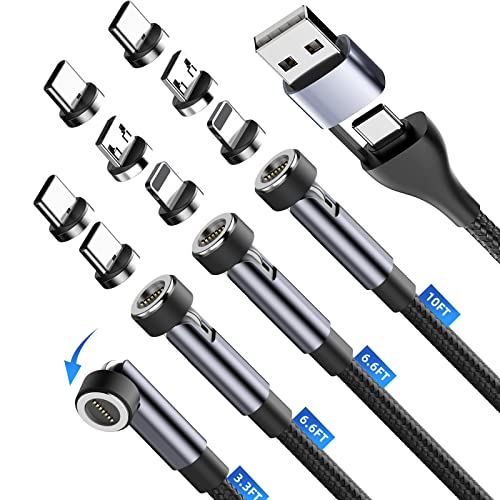GUUGEI 5 in 1 ladekabel magnetisch USB C kabel [4Pack 1m+2m+2m+3m] 540° drehbares Handy-Schnellladekabel Universell für Typ C, Micro-USB und iProducts-Geräte Datenkabel aus Nylon von GUUGEI